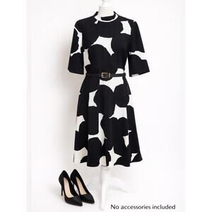 Kate Spade New York Black White Graphic Print A-Line Dress Size 10 Mock Neck